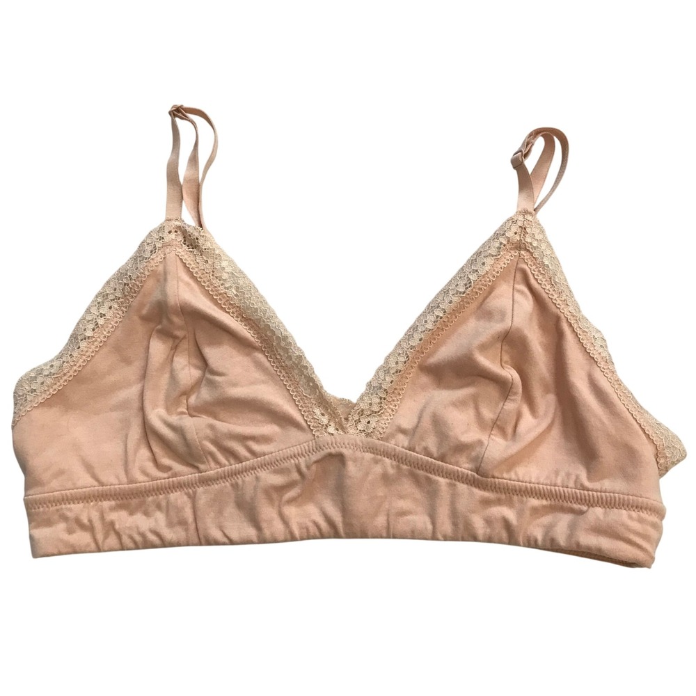 Jenni Intimates Lace Trim Bralette Soft Cotton Blend Peach Size L